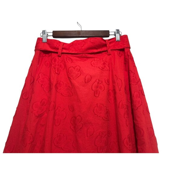 Anthropologie Sandra Belted Long Maxi Skirt Womens 8 Red 3D Floral A-line Flare - Picture 13 of 16